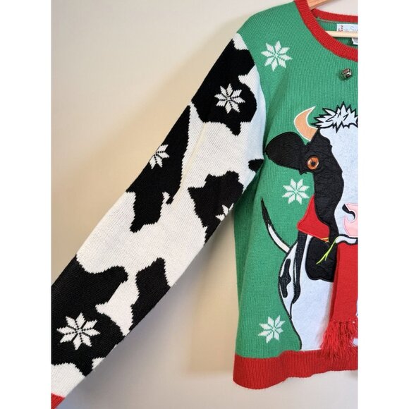 Jolly Sweaters Cow Country Western Kitsch Ugly Colorful Christmas Sweater Size L - Picture 6 of 11